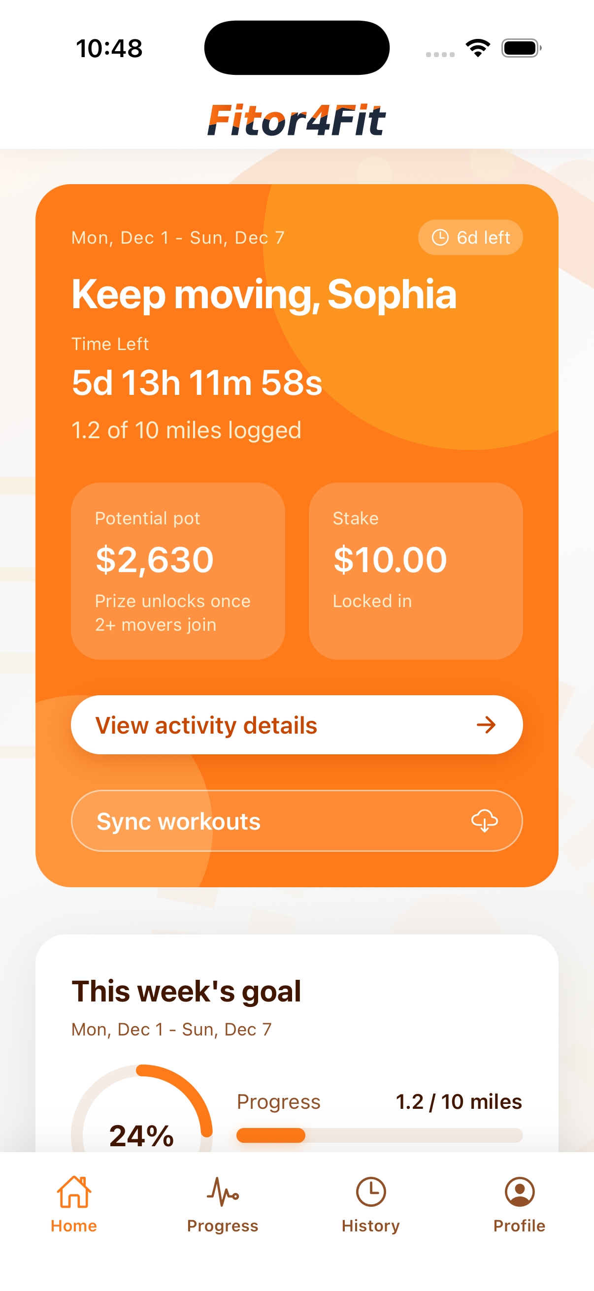 FitOr4Fit Home Screen